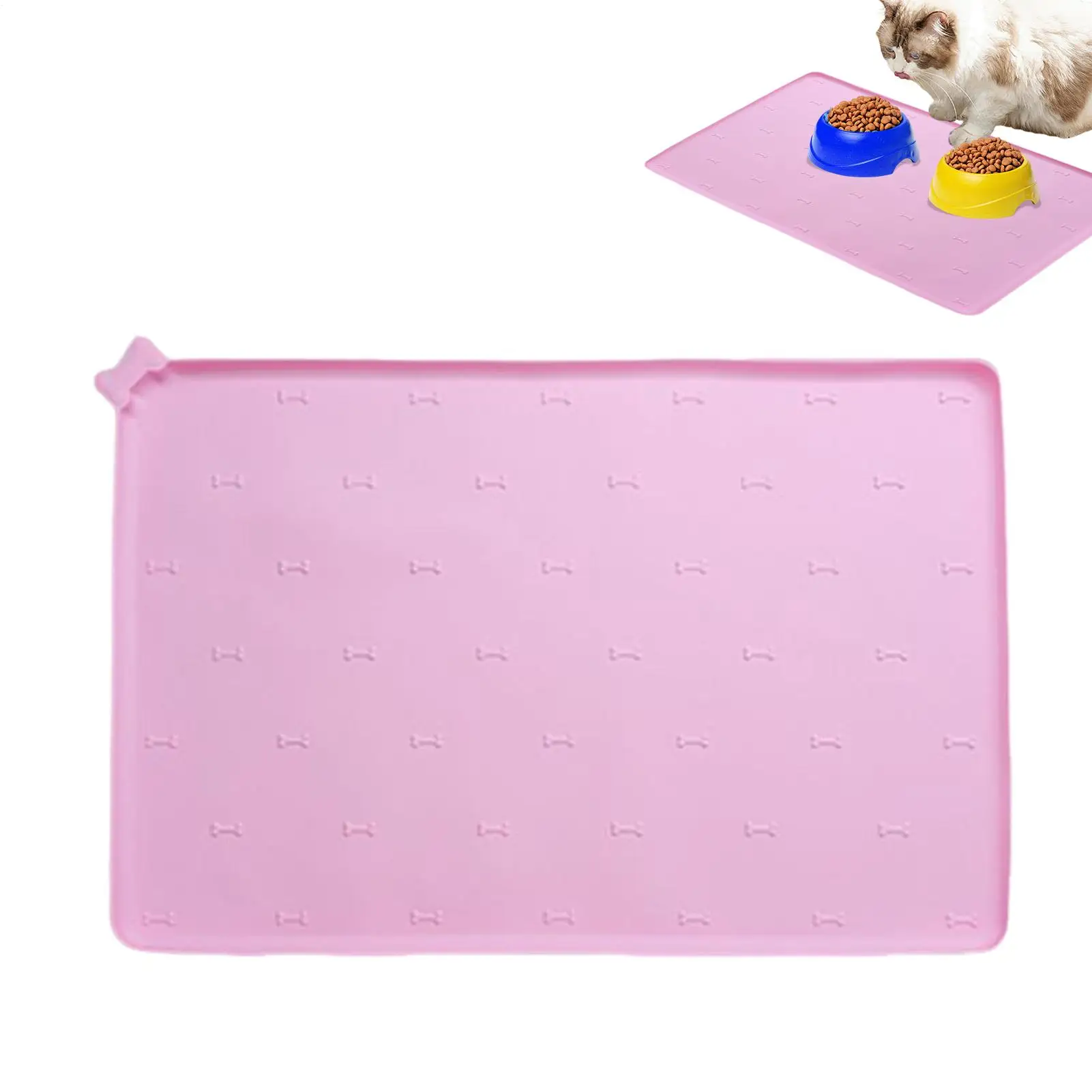 Pet Feeding Mat Kitten Food Pad 23.6 X 15.7 Inch Silicone Non-Slip Foldable Fast Drying Anti-Spill Pet Feeding Pad For Dogs Cats