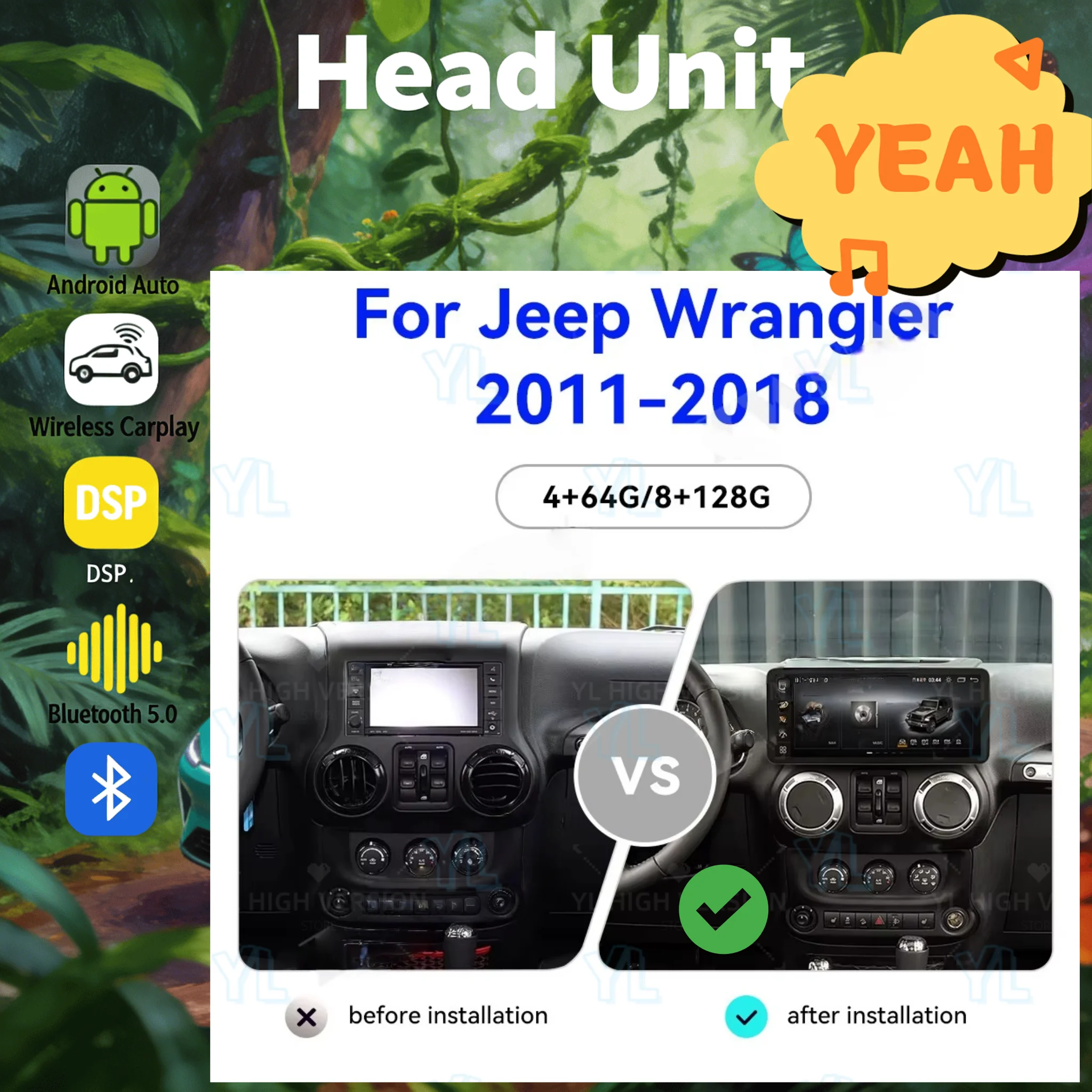 

12,3-дюймовый сенсорный экран для Jeep Wrangler 2011-2017, автомобильная мультимедийная система Android 13, автомагнитола, стерео, головное устройство для приборной панели