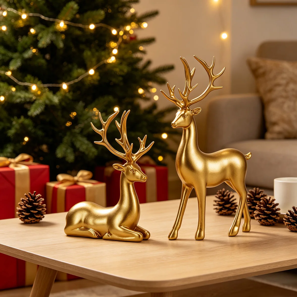 2 Pcs Reindeer Figurine Ornaments Resin Deer Statue Table Centerpiece Decor