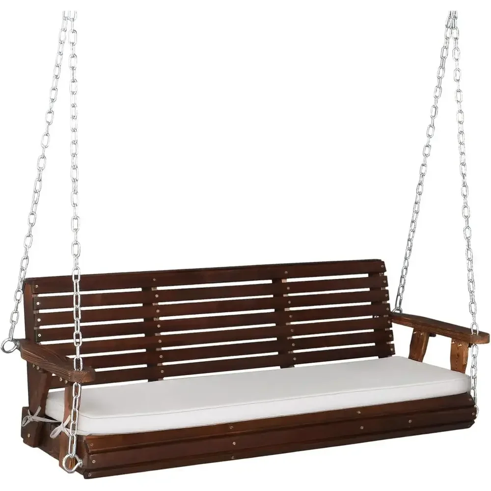 Durable 880 lbs Capacity Wooden Swing Bench with Cushion for Patio, Garden, or Courtyard (Rustic, 5 Feet)