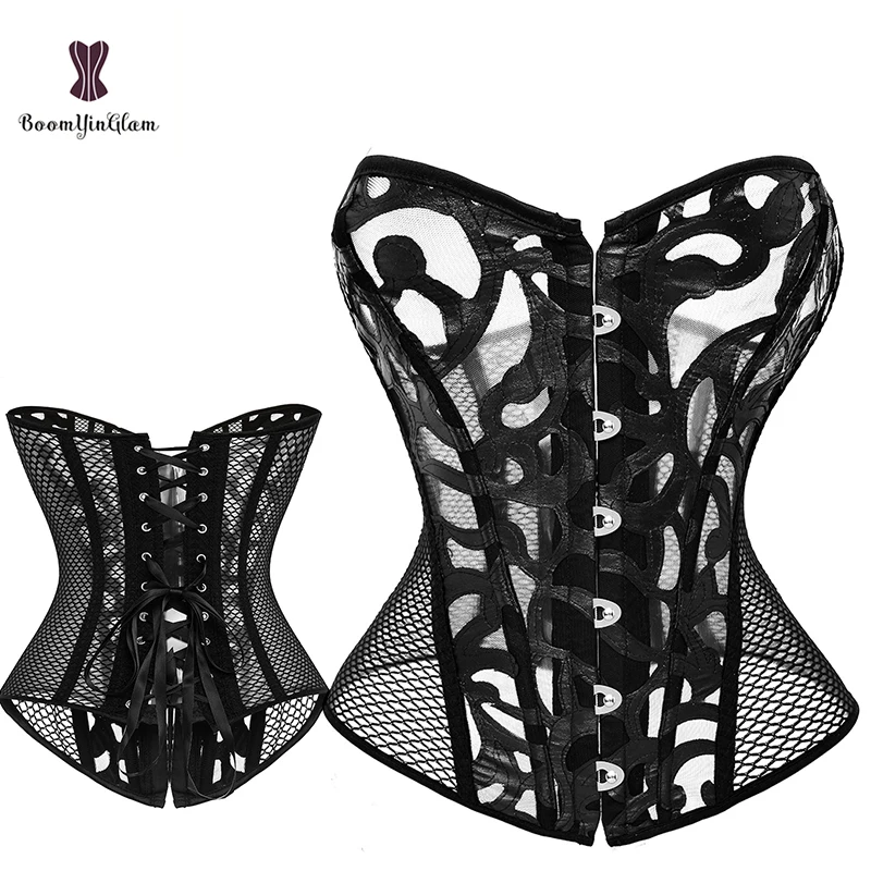 Wholesale price black/white sexy women bustier breathable slimimg body shapwear mesh net corset for summer size xs-6xl 930#