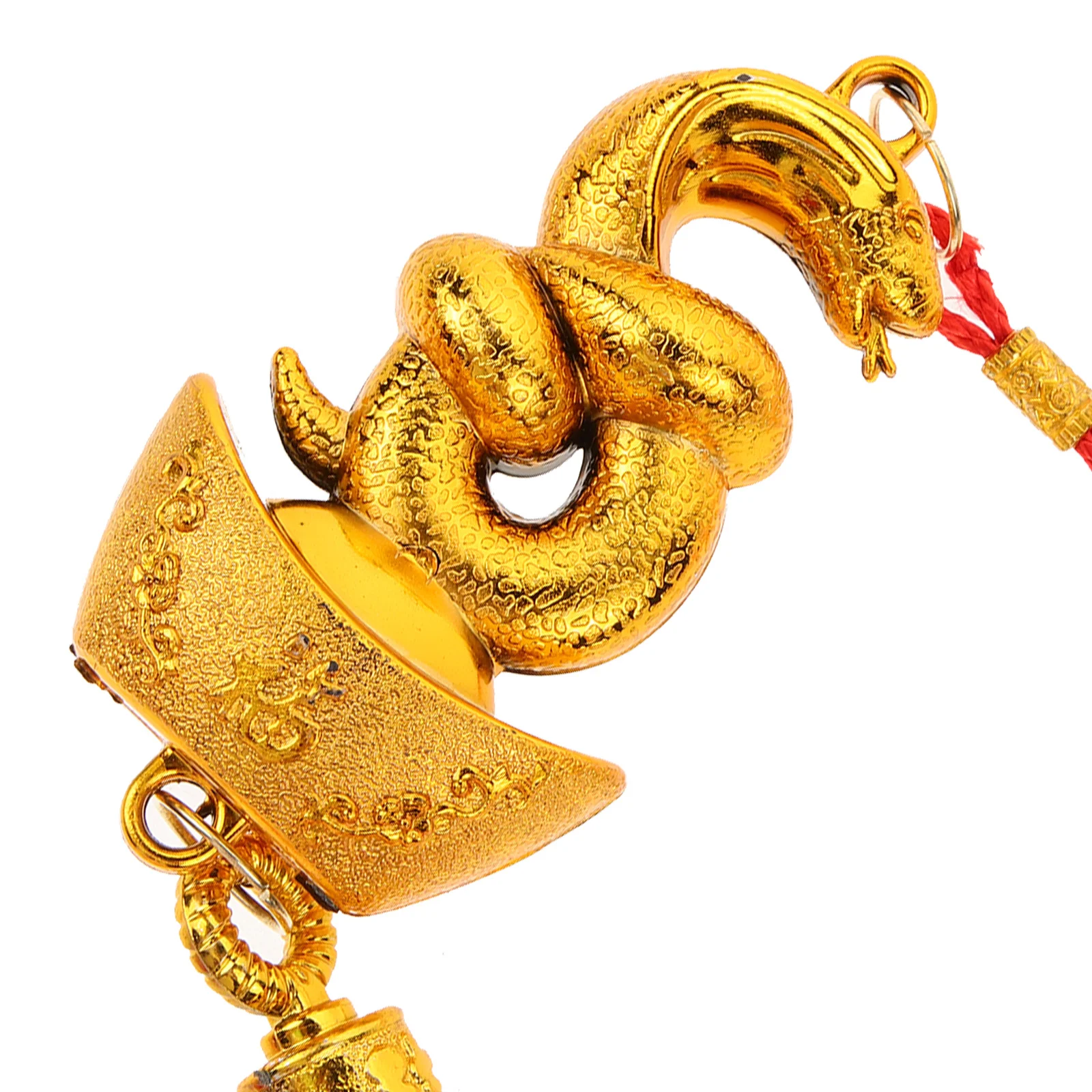 10Pcs Chinese New Year Snake Pendant Gold Plated Ingots Hanging Ornament for Spring Festival Decor Door Window Tree Car Pendant