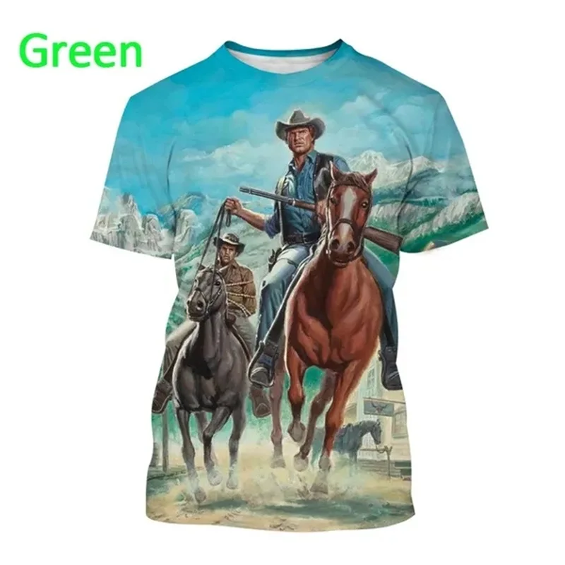 Men's Western Cowboy T-Shirts 3D Print Short Sleeve Graphic Funny Tshirt Casual Oversized Tee Tops Streetwear Mens Clothes