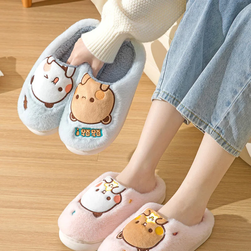 New Kawaii Bubu Dudu Bear Plush Slipper Cartoon Anime Winter Leisure Home Outdoor Anti Slip Thick Bottom Cotton Leisure Shoes