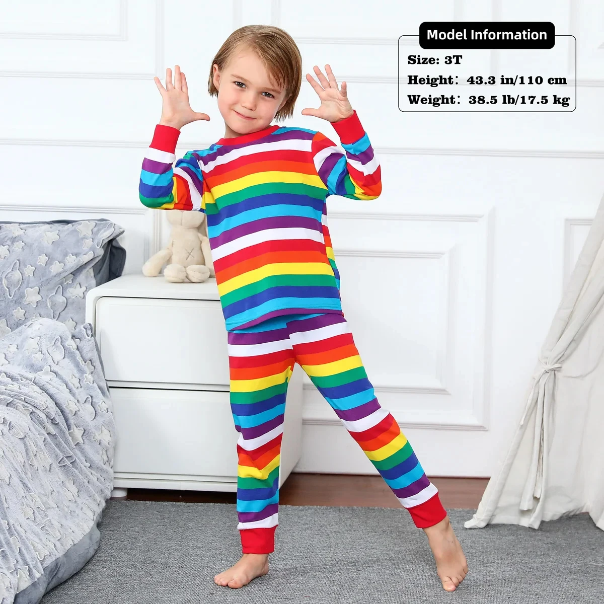 Pijamas a rayas para niños pequeños, ropa de dormir de carnaval, colorida, arcoíris, conjuntos de rayas, fiesta de navidad