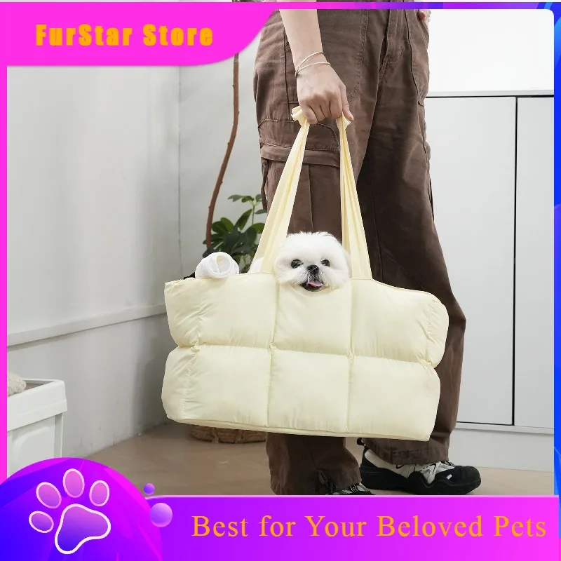 FurStarWinter Windproof Warm Cat Carrier Bag Lightweight Portable Pet Shoulder Handbag For Small Dogs White Bread Pet Bag