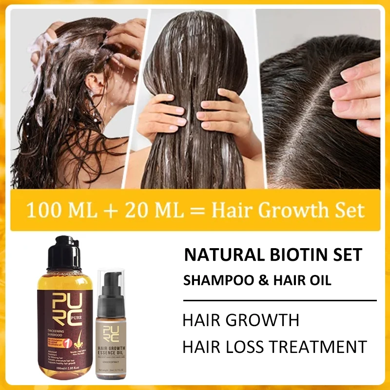 PURC Hair Growth Shampoo Set Ginger Anti Hair Loss Fast Regrowth Care Oil Scalp Treatment Kit Hair Growth Products for Men Women