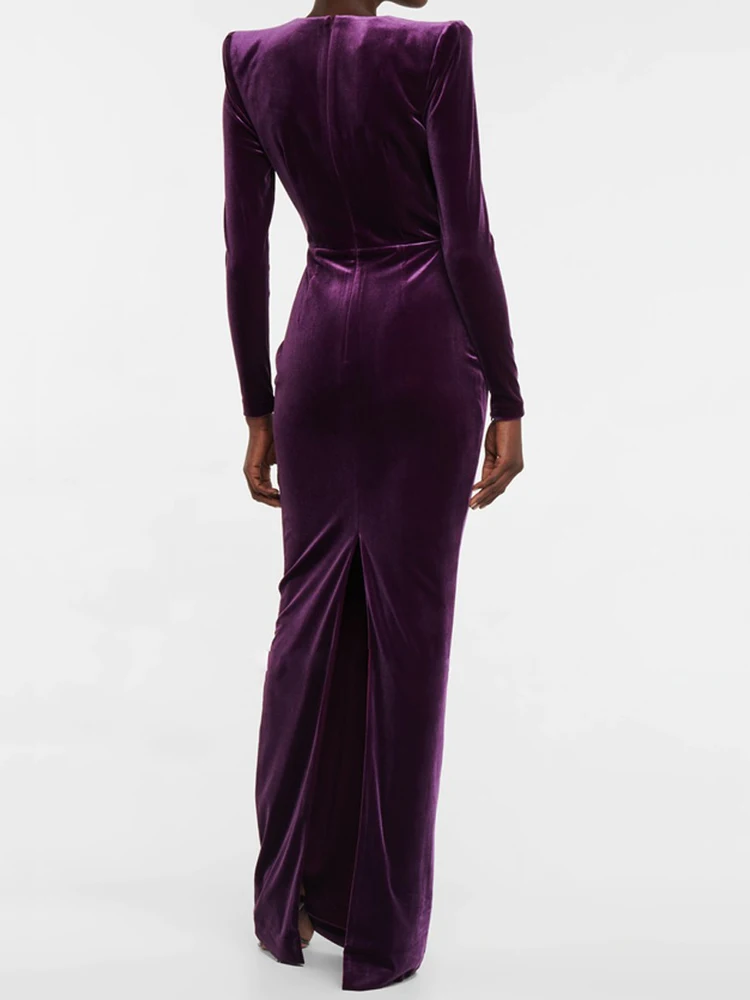 VKBN Party Evening Dresses Women Casual Full Sleeve V Neck Banquet Wedding Prom Purple Dresses for Female High Quality