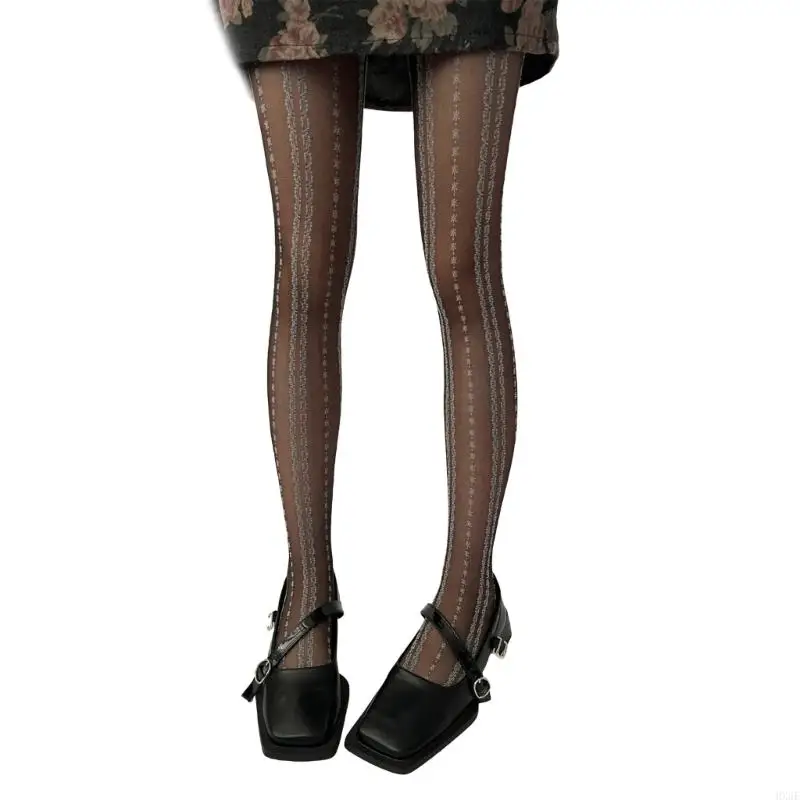 HX6F Vintage Patterned Sheer Pantyhoseถุงน่องผู้หญิงภาษาฝรั่งเศสคำลายลูกไม้Jacquardผ้าไหมTightsบางLeggings Hosiery