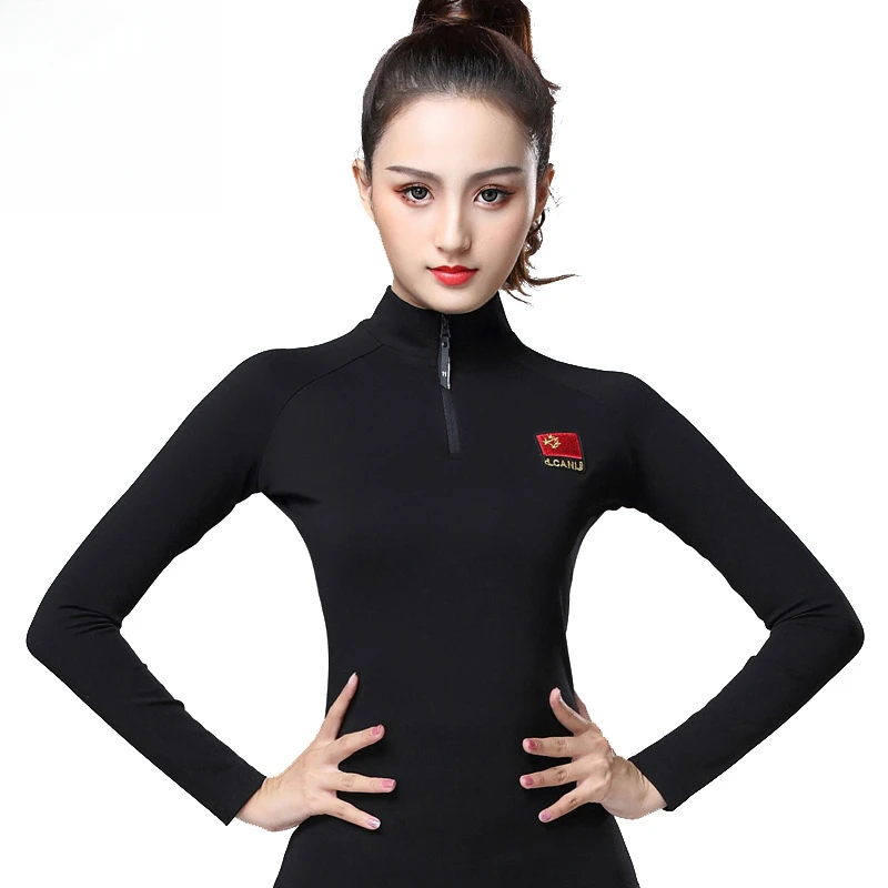 여성용 성인 라틴 댄스 탑 긴 소매 가을 겨울 공연 의상 볼룸 모던 스탠다드 댄스용