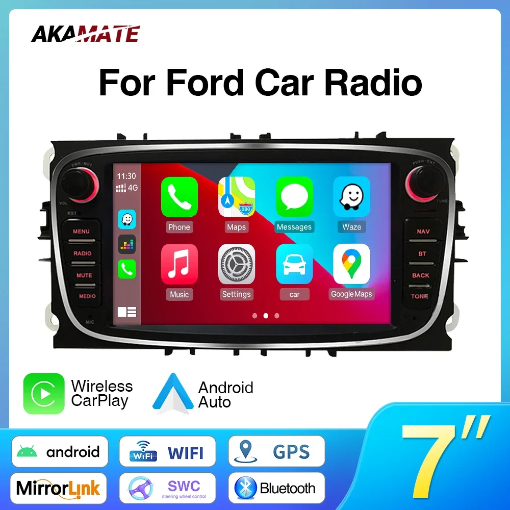 

7inch Car Radio for Ford Focus II/S-Max/Mondeo 9/Galaxy Il/C-Max/Kuga Multimedia Video Player GPS CarPlay Android Auto FM USB