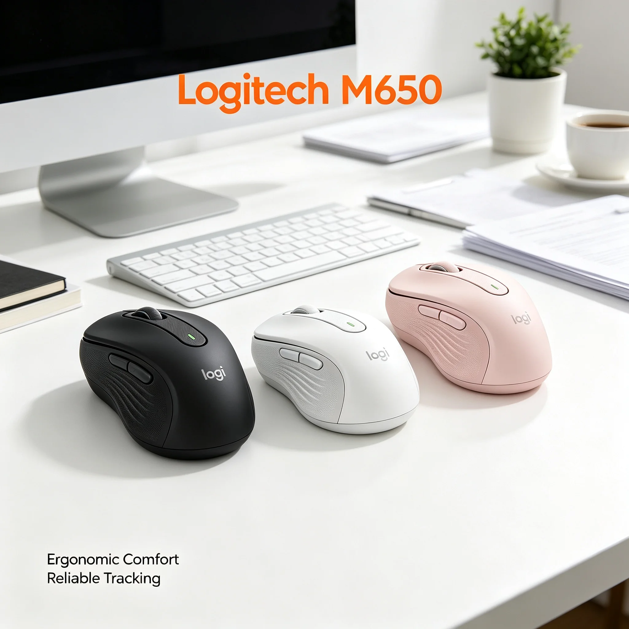 Logitech Signature M650 Wireless Mouse Silent Clicks SmartWheel Ergonomic for Desktop Office
