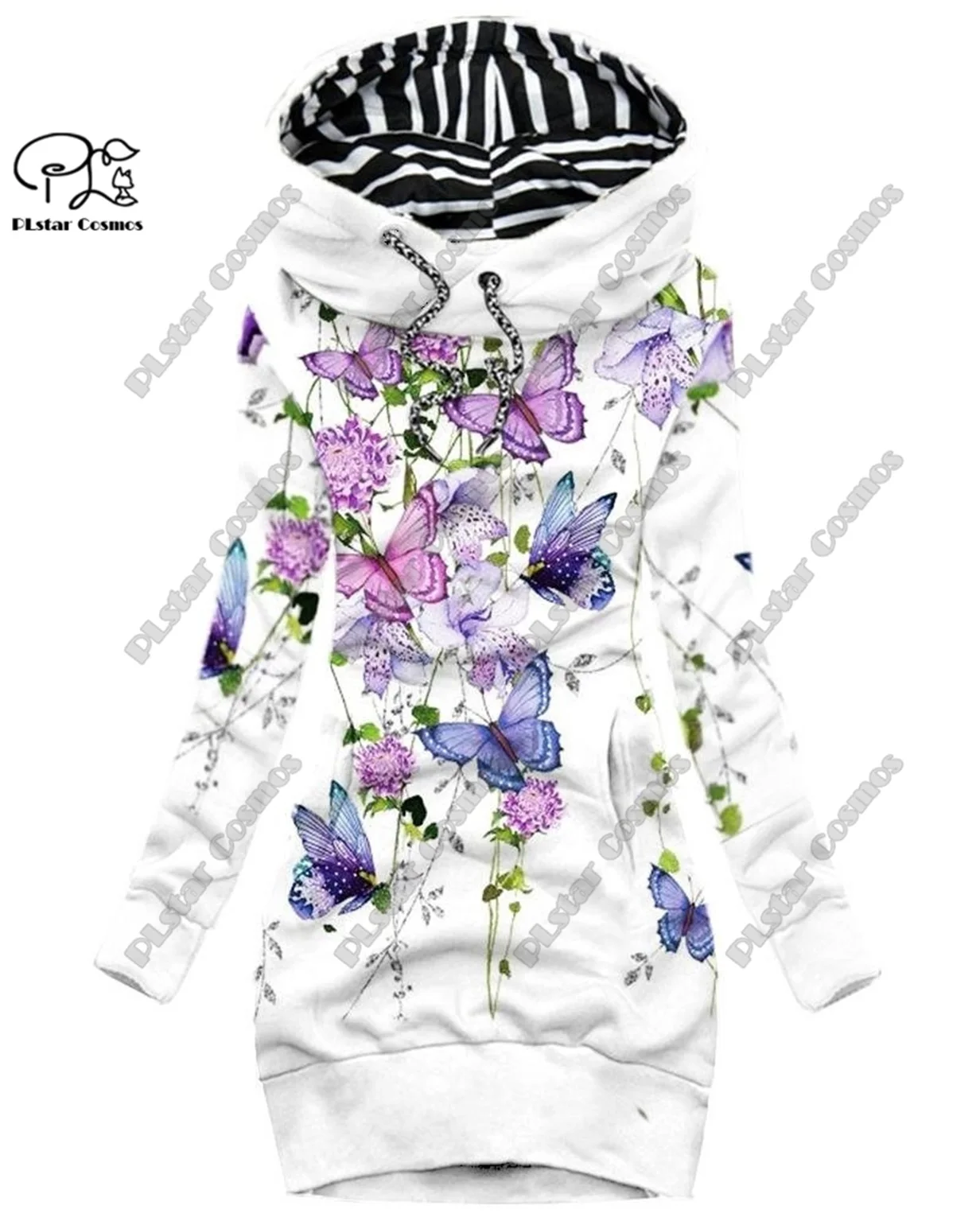 PLstar Cosmos 3D printed women's long sweatshirt dress floral butterfly snowflake pattern casual slimming series  X6