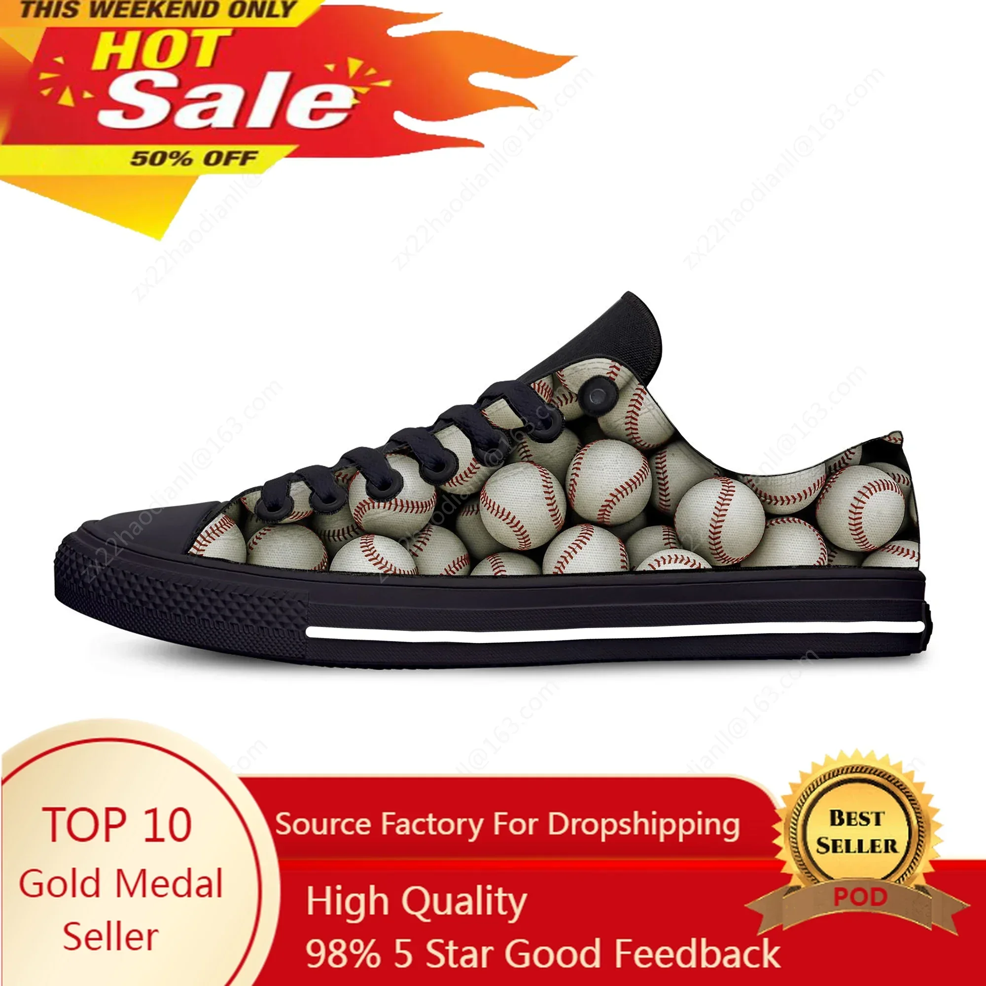 Baseball Pattern Low Top Sneakers Mens Womens Teenager Casual Shoes Canvas Running Shoes 3D Printed Breathable Lightweight Shoe