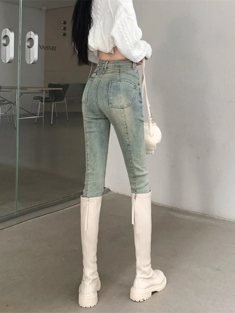 Sexy hohe Taille und Hüfte enge schlanke Pfirsich Hüfte Bleistift Jeans Hose elastische Hose Mode Frauen