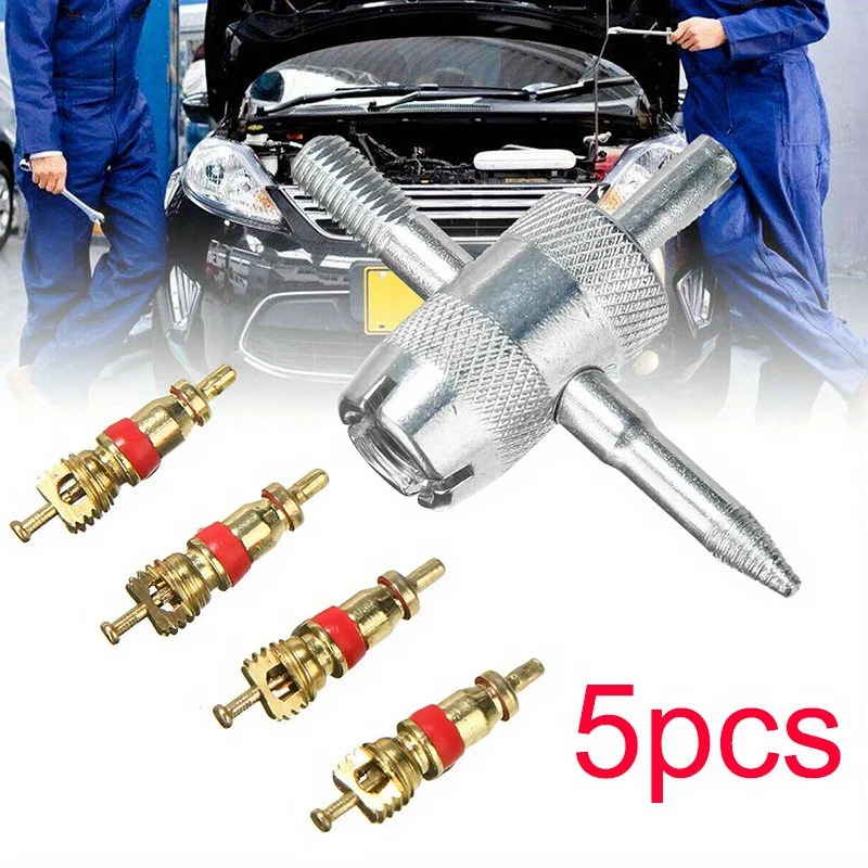 5pcs/Set 4 in 1 Valve Nozzle Tool for Installation Removal Universal Vehicle AC Tire Valve Core Repair Precision Compact Durable