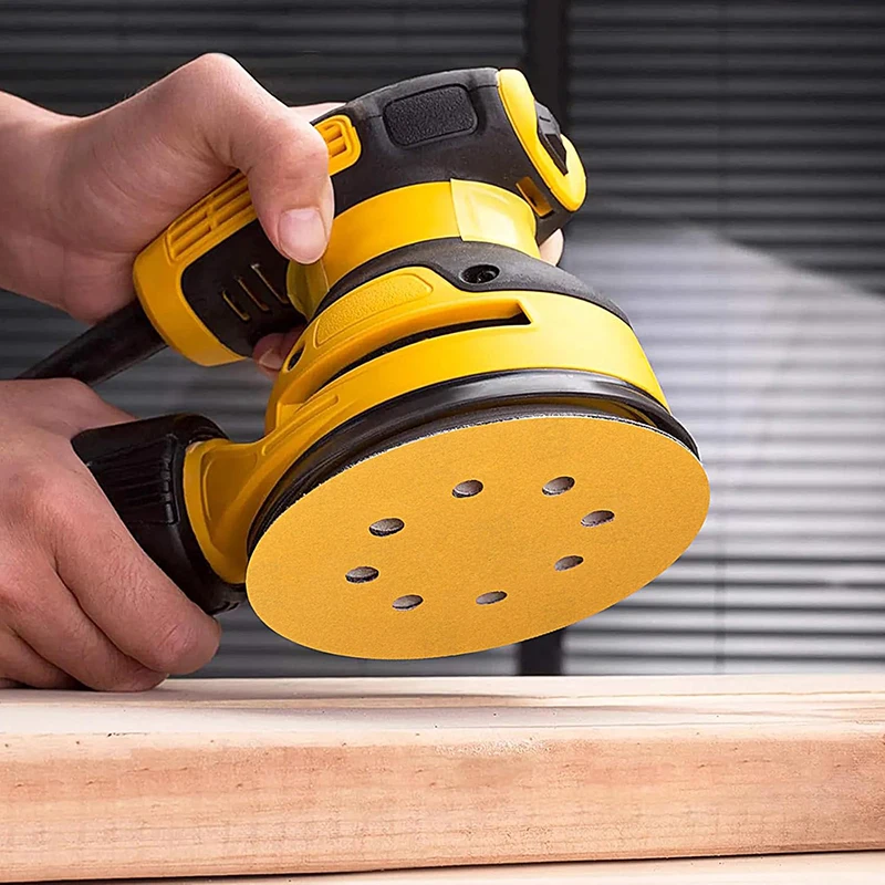 125mm 5 Inch 8 Holes Yellow Sandpaper, Sanding for Discs Grinder Car Woodworking Metal Grinding Disc Abrasive Polishing Tool