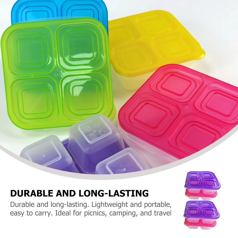 

4 Pcs Lunch Containers 4 Compartments Snack Food R om Color Large Capacity Microwave Safe Office Use Fruit Storage