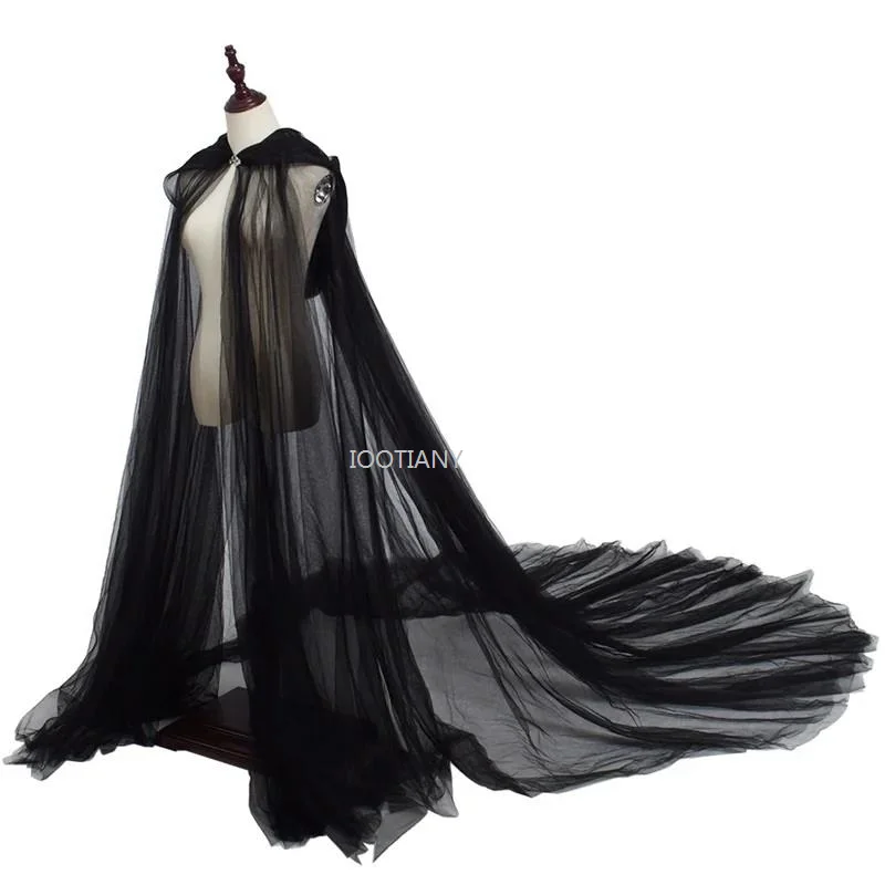 

New Mesh Nymph Cosplay Masquerade Performance Costumes Women Hood Tulle Cape Cloak Solid Bridals Floor Length Soft Mesh Cloaks