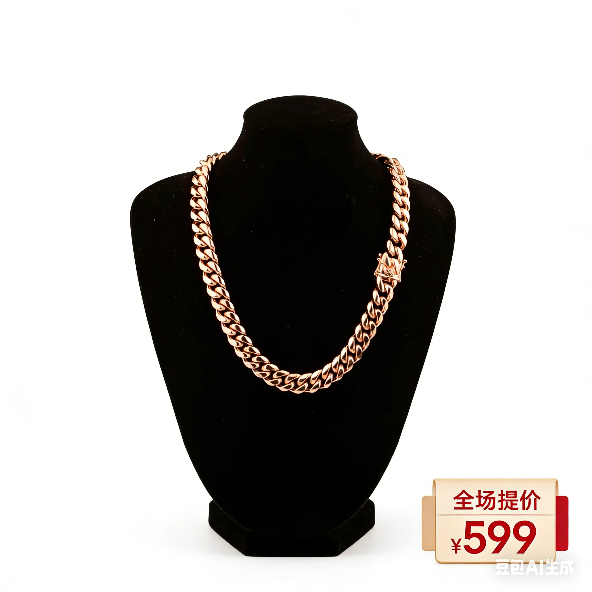 

14K 22mm Rose Gold Plated Stainless Steel Moroccan Bracelet Miami Hip-hop Necklace Men's Cuban Chain