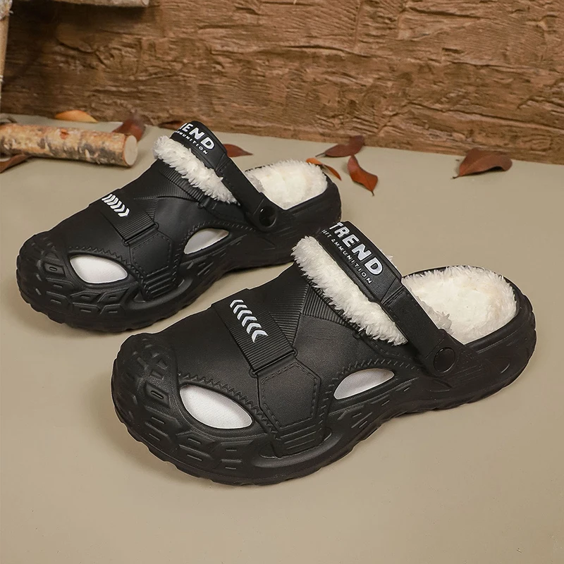 

Plus Size48 49 Winter Men Clogs Slippers Warm Furry Slippers Soft Home Cotton Shoes EVA Fluff Slides Outdoor Plush Fur Clogs