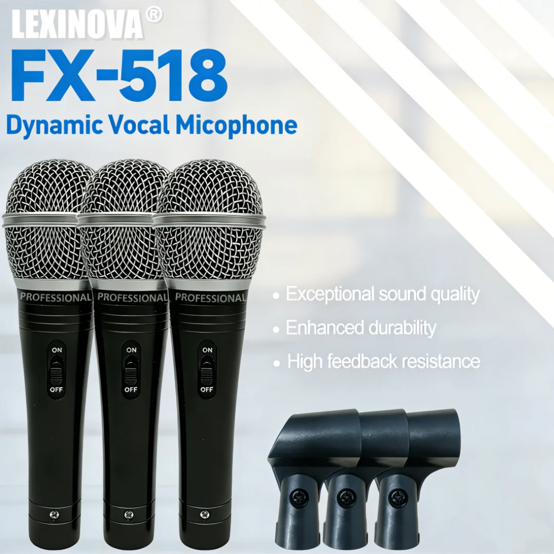 

【3 pcs set】FX-518 Supercardioid Dynamic Microphones Vocal Handheld Mic Kit For Karaoke Singing Speech Performance Recording