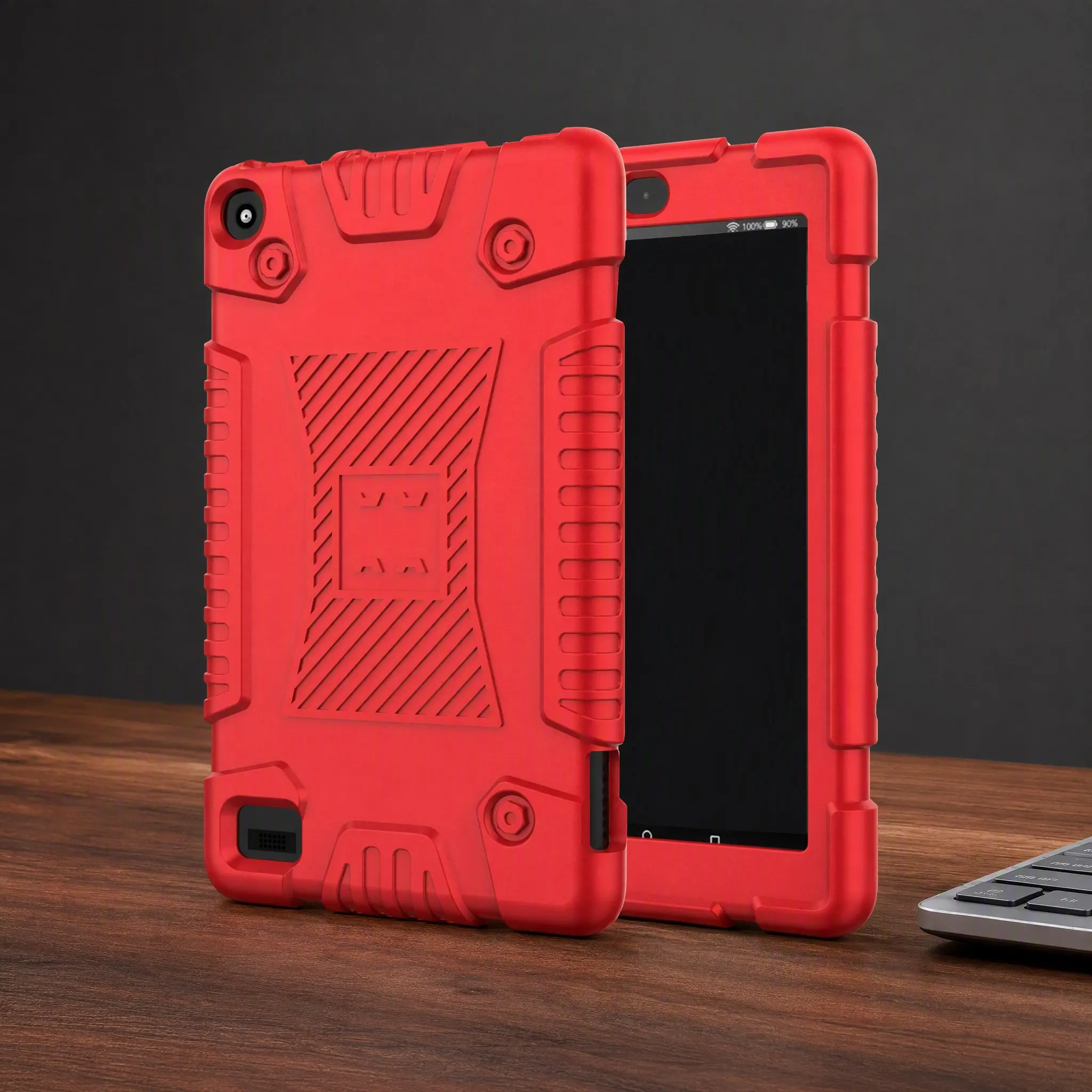 E-Book Tablet Silicone Shockproof Hybrid Hard Case Cover Stand Holder Red Personalized Fit Full Anti-Slip Design