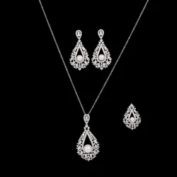 Jewelry Set HADIYANA Fashion Water Drop Pearl Wedding Bridal Necklace Earrings Ring Adjustable Set CN2952 Bijou Mariage