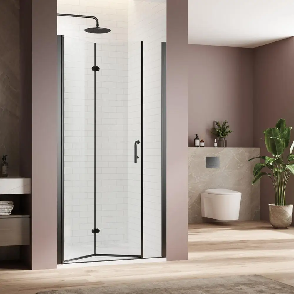 

Bifold Shower Door 30 in.W x 72 in.H Adjustable Frameless Double Glass Panel with 1/4 Inch Tempered Glass Matte Black Hardware