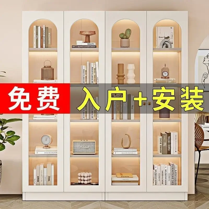 Bookcase Modern Simple Household Bookshelf Shelf Floor to Wall Display Cabinet Cream Windshield Storage Locker