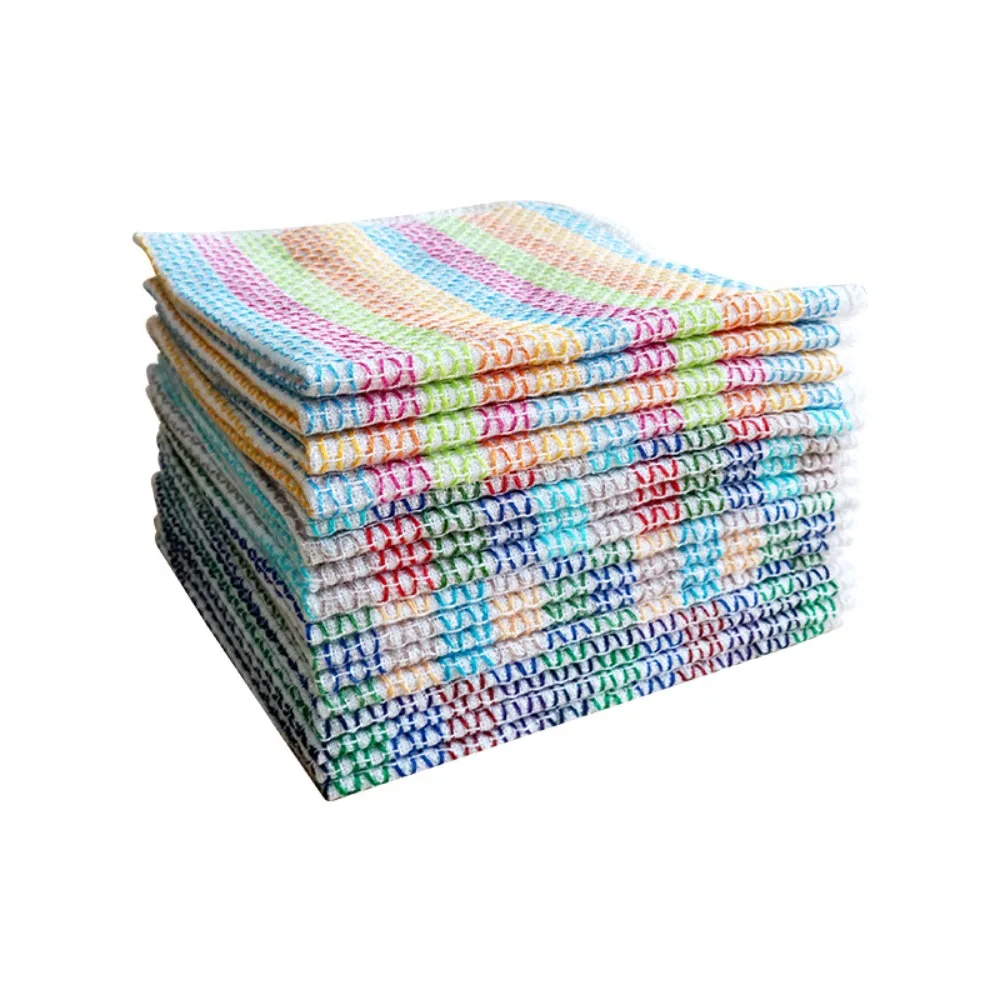 

4PCS Portable Striped Pattern Kitchen Towels Breathable Soft Dishwashing Cloth Quick-Drying Square Scouring Pads Household Use
