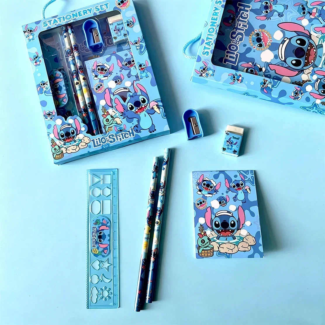 6PCS/Set Disney Stitch Stationery Set School Gifts With Pencil Pen Sharpener Eraser Notebook Ruler