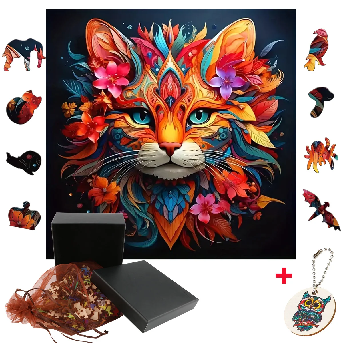 

Unique Wooden Jigsaw Puzzle Mysterious Colorful Cat Children Educational Family Fabulous Interactive Game Kids Birthday Toys