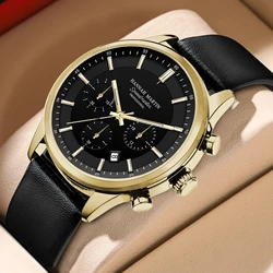 Original Black Multifunctional Man Watches 2024 New Quartz Leather 41mm Luminous Day Date Chronograph Watch for Men Waterproof