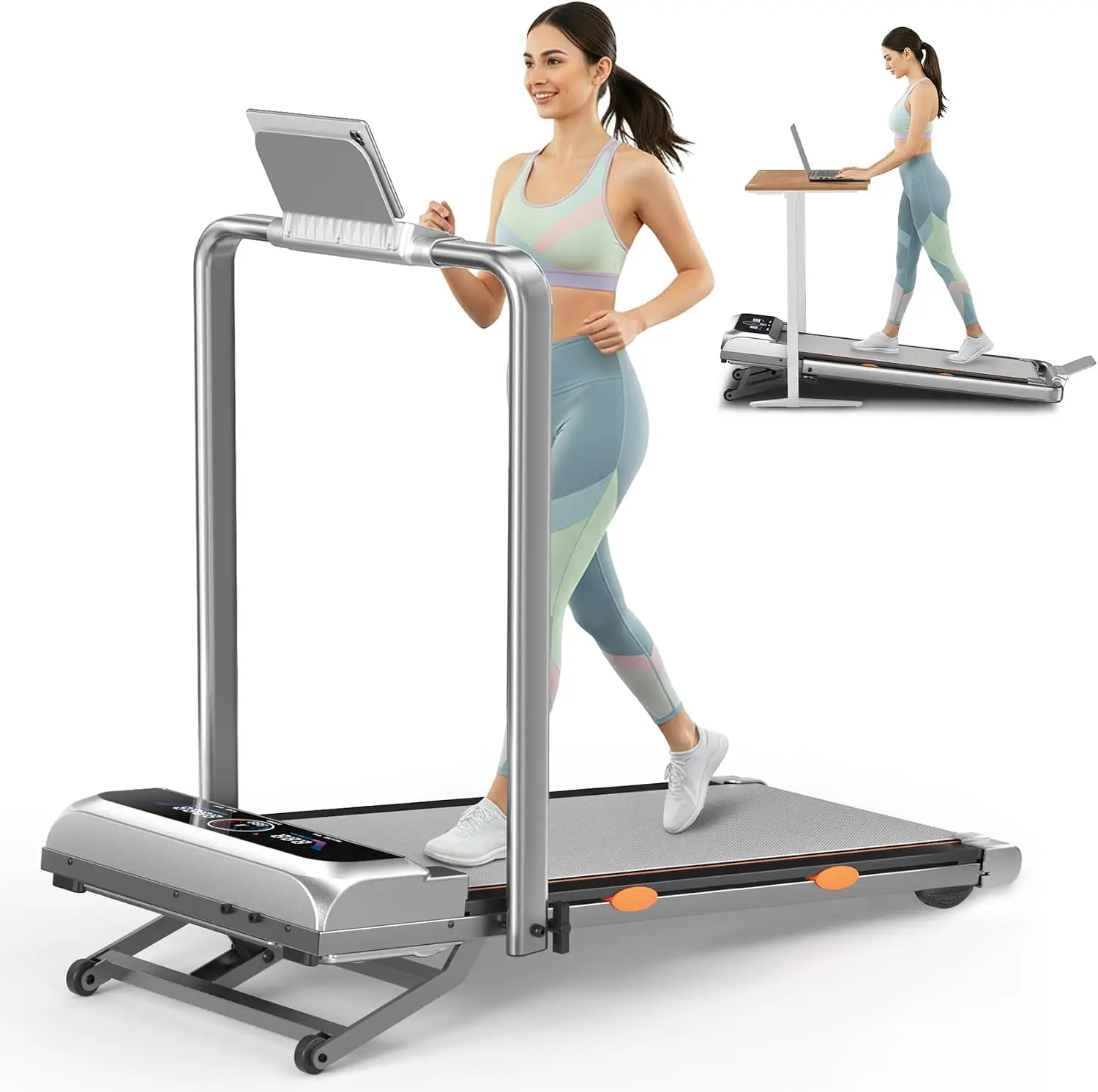 Walking Pad with 15% 12-Level Auto Incline & Handle Bar, 450 lbs Capacity UI Screen, 3.5HP Quiet Under Desk Treadmill, Speaker,