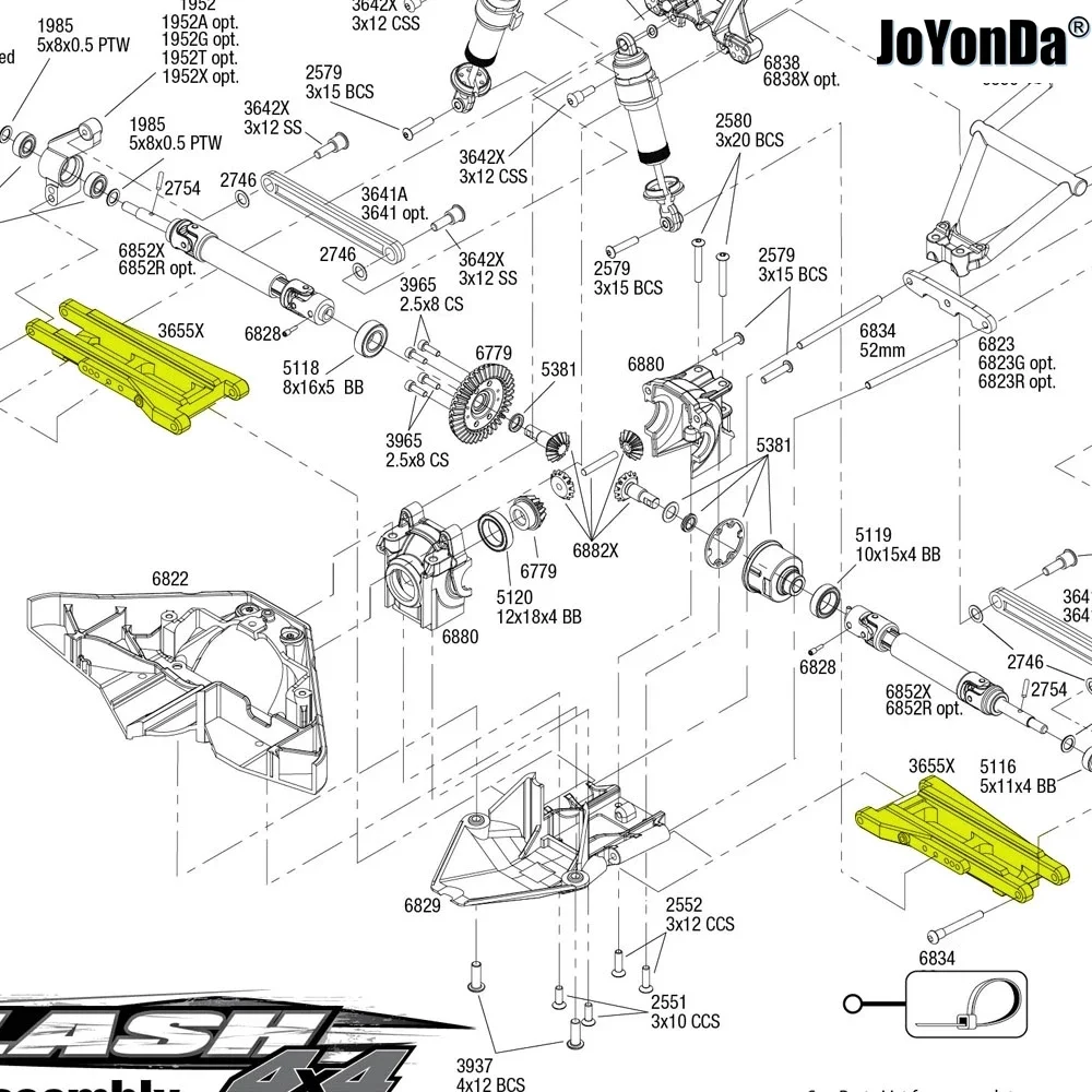 #3655X Aluminum Front / Rear Lower Suspension Arms for RC 1/10 Traxxas Slash 4x4 Rustler Stampede XO-1