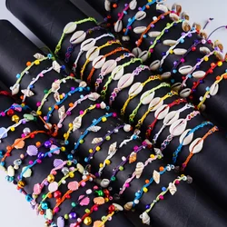 Wholesale 50Pcs/Lot Bulk Handmade Boho Colorful Shell Conch Cotton Rope Cuff Adjustable Jewelry Bracelet for Men Women Mix Style