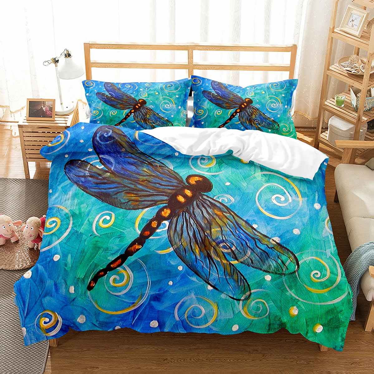 

Dragonfly Duvet Cover Set Art Painting Animals Pattern King Queen Size Polyester Comforter Cover For Kids Boys Girls Bedding Set