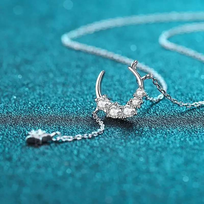 Starry and Moon Pendant 0.4ct Moissanite Popular Ins Platinum PT950 Necklace for Women Jewelry Lightweight Comfort Fit