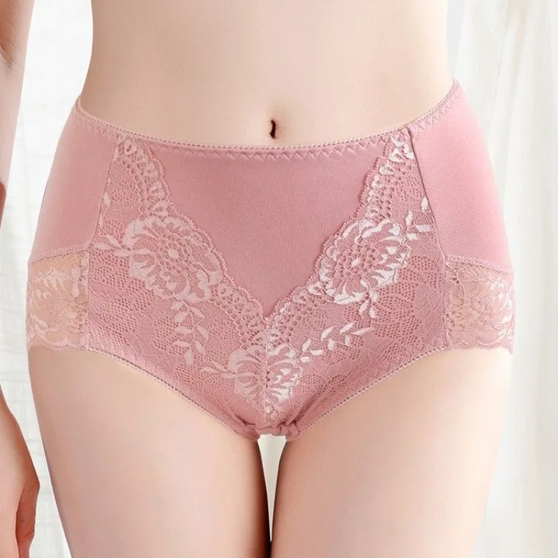Underwear Women Cotton Middle Waist Lace Panties Ladies Seamless Breathable Triangle Pants Buttocks Lifting Solid Color Briefs