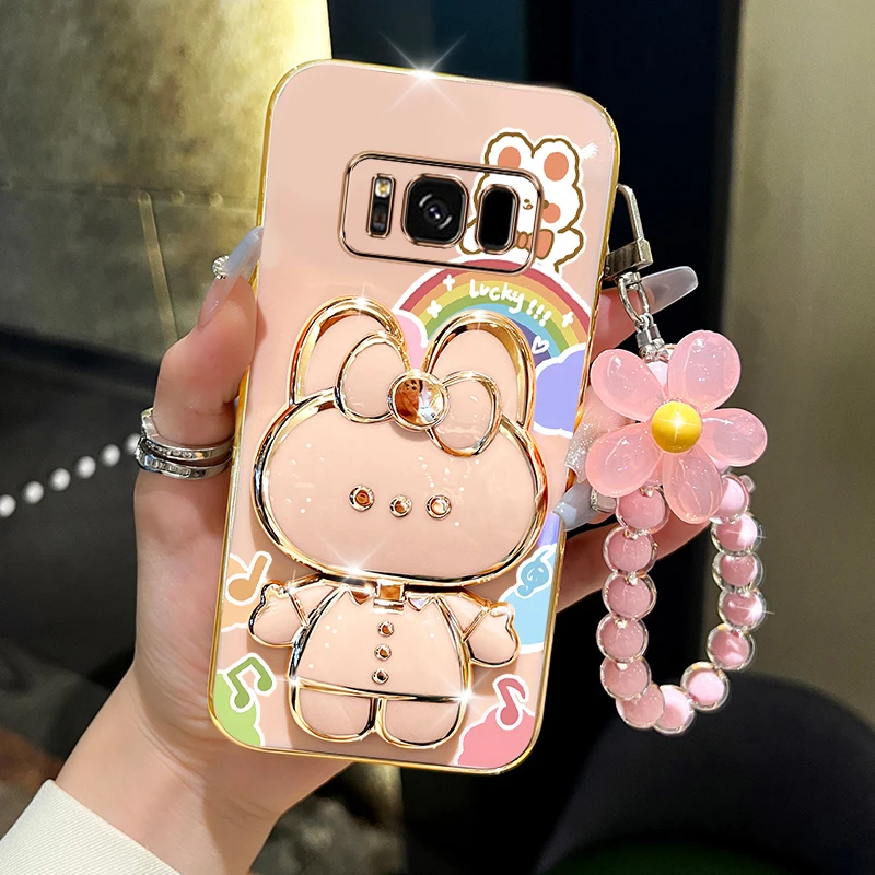 S8 Happy Rabbit Holder Plating Phone Case For Samsung Galaxy S8 Shatterproof Camera Protection Galaxy S8 Soft Back Cover