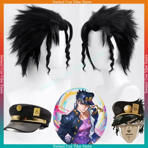 Anime Kujo Jotaro Cosplay Wig JOJO Jotaro Kujo Black Short Curly Hair Men Boys Cos Wigs Halloween Christmas Adult Men Cos Wigs