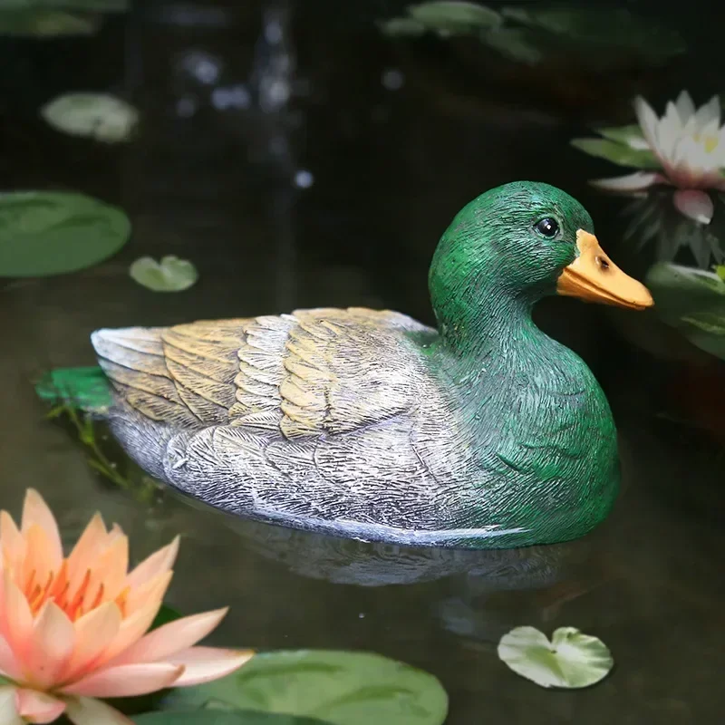 Realistic Resin Duck Decorative Figurines Miniature Fairy Garden Decoration Floating Pond Statue Sculpture Water Decoy Outdoor