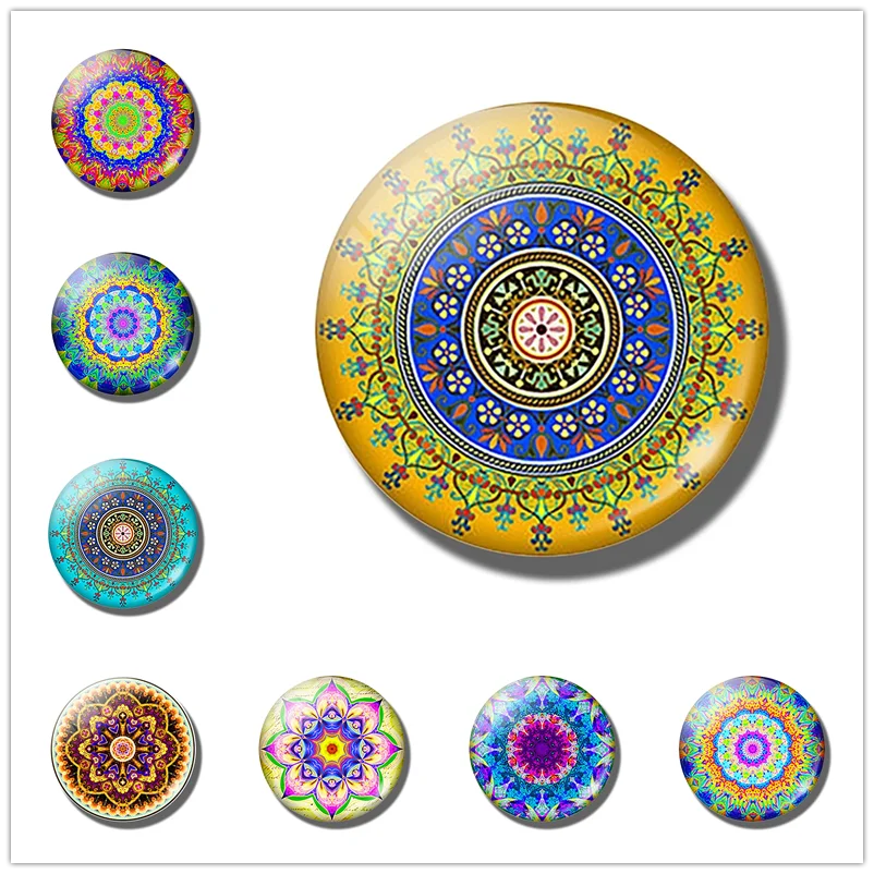 Mandala Refrigerator Magnet  Round Glass  Learning Whiteboard Adsorption  Refrigerator Decoration  Memo Medium  40mm