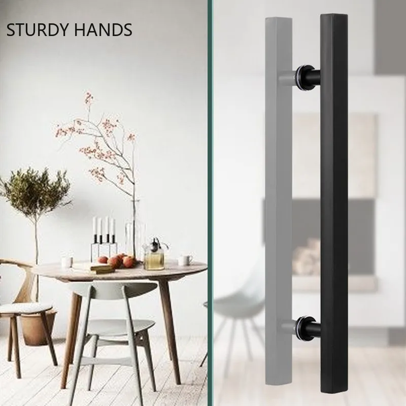 1set Glass Door Handle Stainless Steel Square Tube Door Knob Bathroom Sliding Glass /wooden Door Matte Black Door Handle