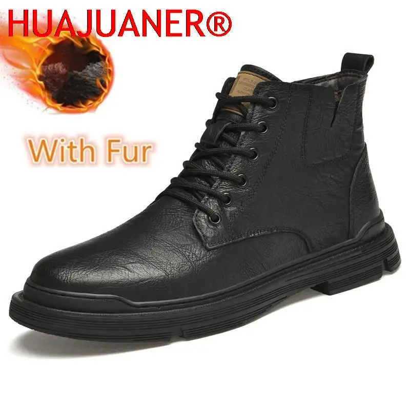 

Warm Winter Men Boots Genuine Leather Rubber Ankle Boots Men Outdoor Sneakers Shoes With Fur Snow Boots for Men Botas