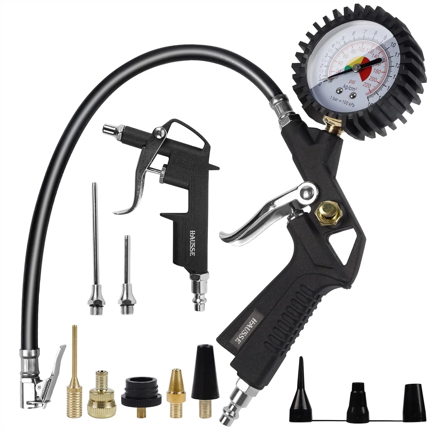 Heavy Duty Air Compressor Accessory Kit with Tire Inflator Gauge, 1/4" NPT Air Tool Set for Multipurpose Use - Durable and Easy