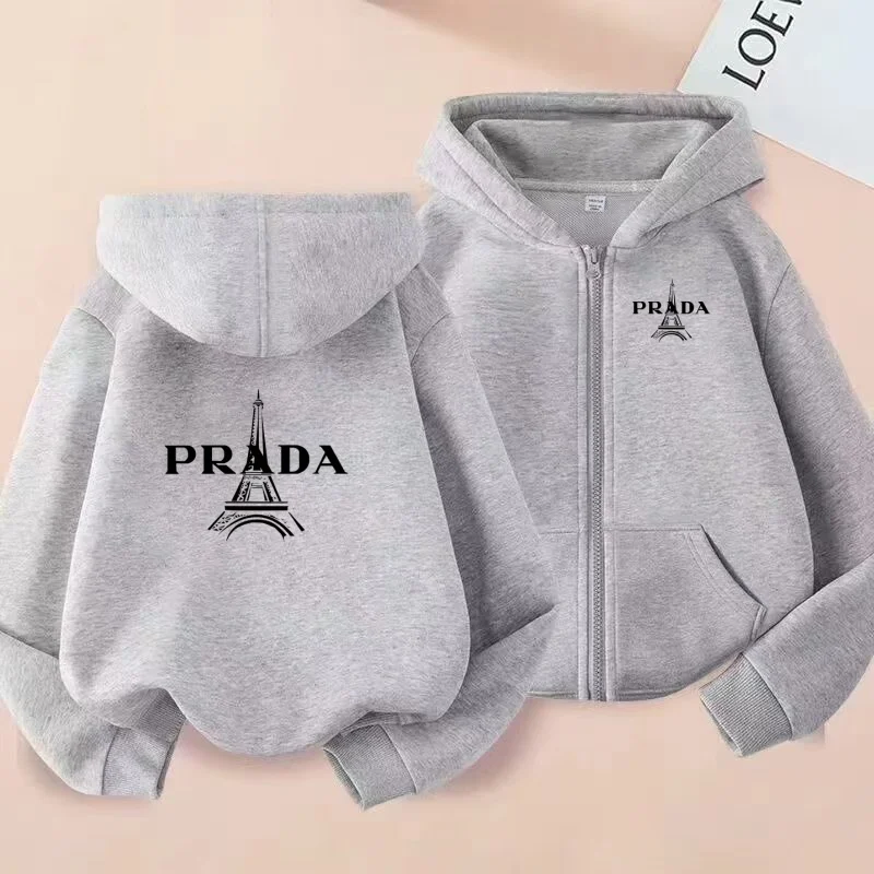 The Latest Children's Zipper Hooded Sweatshirt Featuring a Sporty Design with Letter Prints Is Suitable for Boys Girls Aged3to12
