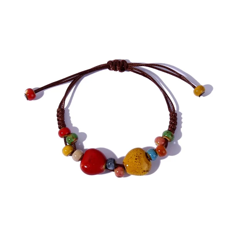 

Handmade ceramic bead bracelet beaded woven neck chain ethnic style heart-shaped design sense
