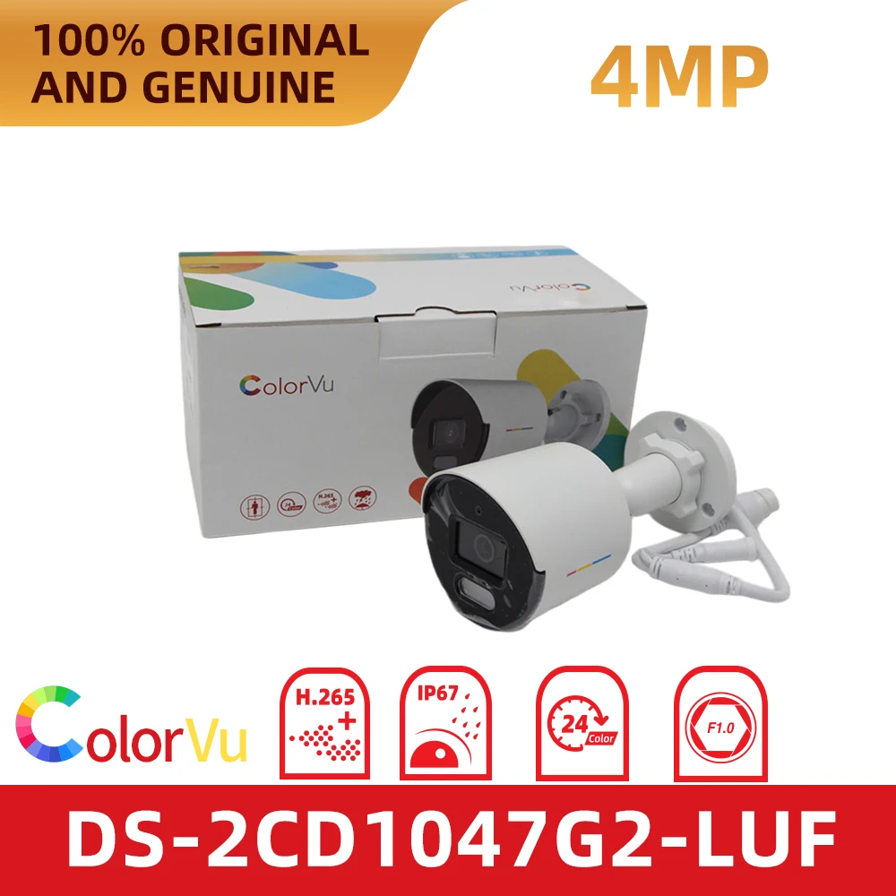 Cámara IP Hikvision DS-2CD1047G2-LUF 4MP ColorVu Original, Cámara CCTV PoE a Todo Color 24/7, IP67, Seguridad para Exteriores
